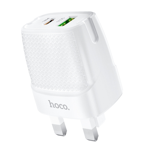 

hoco C85B PD 20W + QC3.0 Dual Pots Fast Charging Travel Charger Power Adapter,UK Plug(White)
