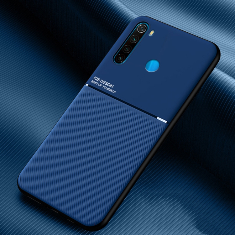 

For Xiaomi Redmi Note 8 Classic Tilt Strip Grain Magnetic Shockproof PC + TPU Case(Blue)