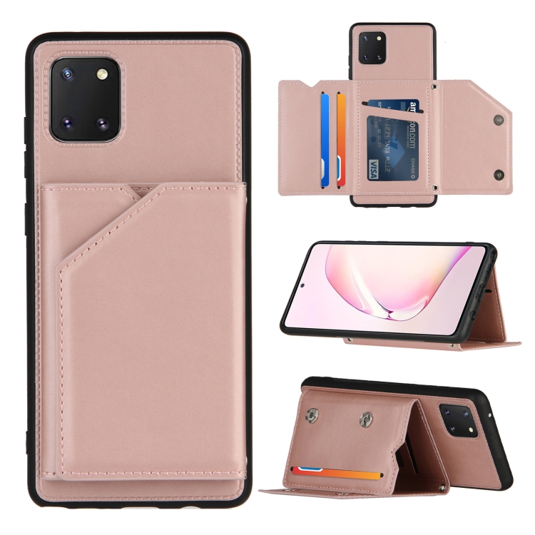 

For Samsung Galaxy M60s & A81 Skin Feel PU + TPU + PC Back Cover Shockproof Case with Card Slots & Holder & Photo Frame(Rose Gold)