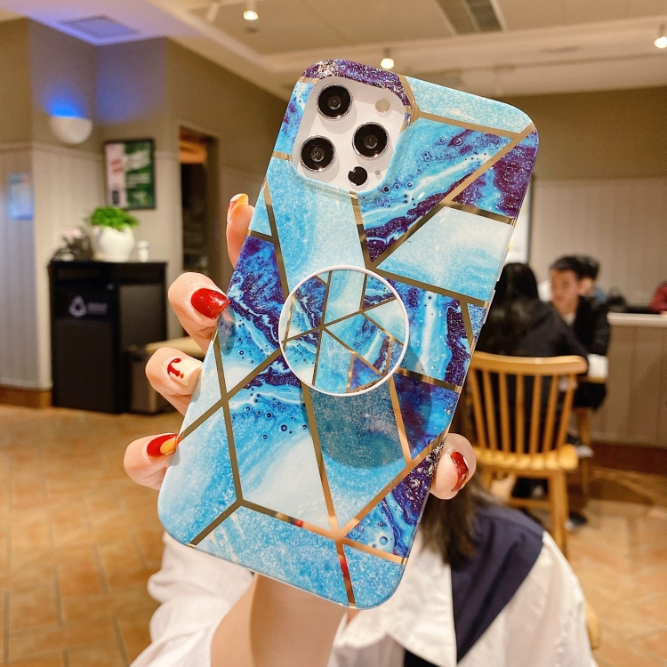 

For iPhone 11 Marble Pattern Shockproof Protective Case with Airbag Holder(Blue)