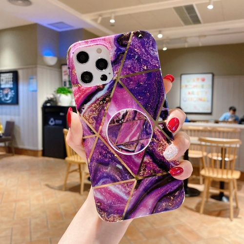 

For iPhone 11 Marble Pattern Shockproof Protective Case with Airbag Holder(Purple)