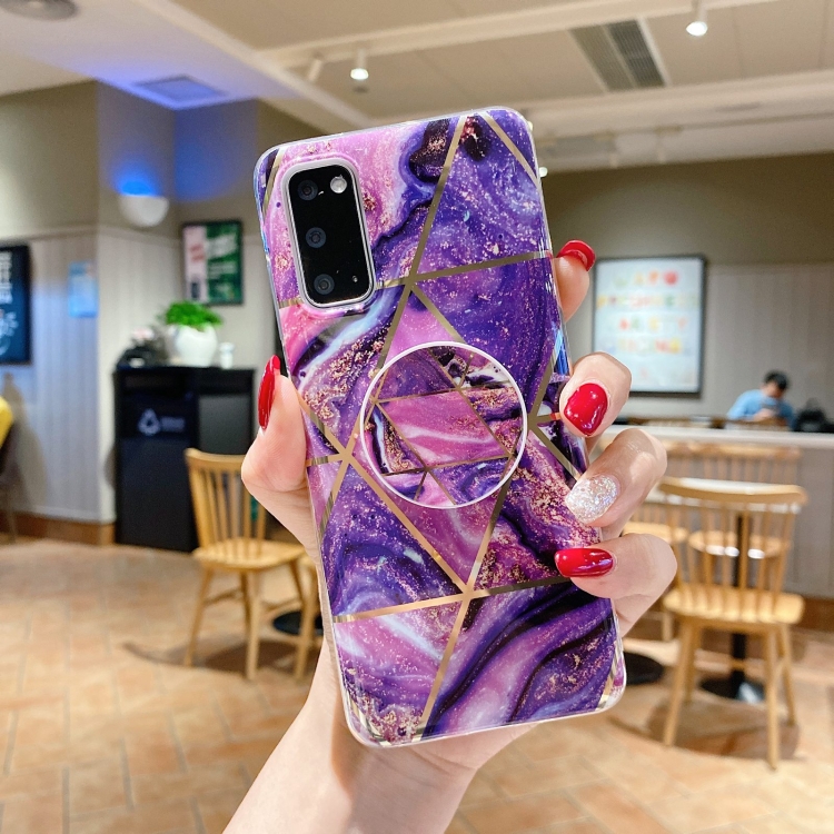

Marble Pattern Shockproof Protective Case with Airbag Holder For Samsung Galaxy S20 Ultra(Purple)