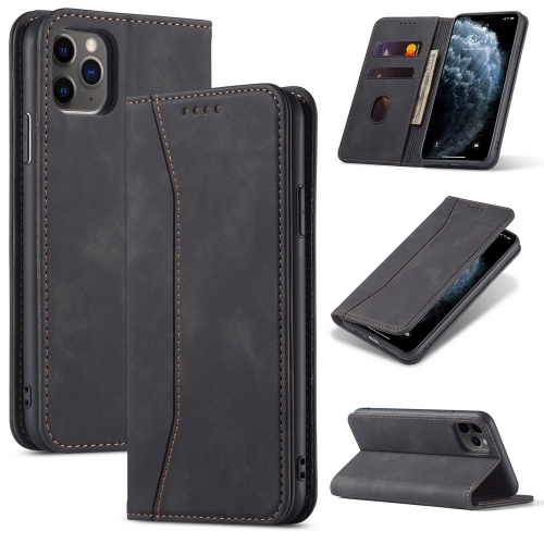 

Skin-feel Calfskin Texture Magnetic Dual-Fold Horizontal Flip Leather Case with Holder & Card Slots & Wallet For iPhone 11(Black)