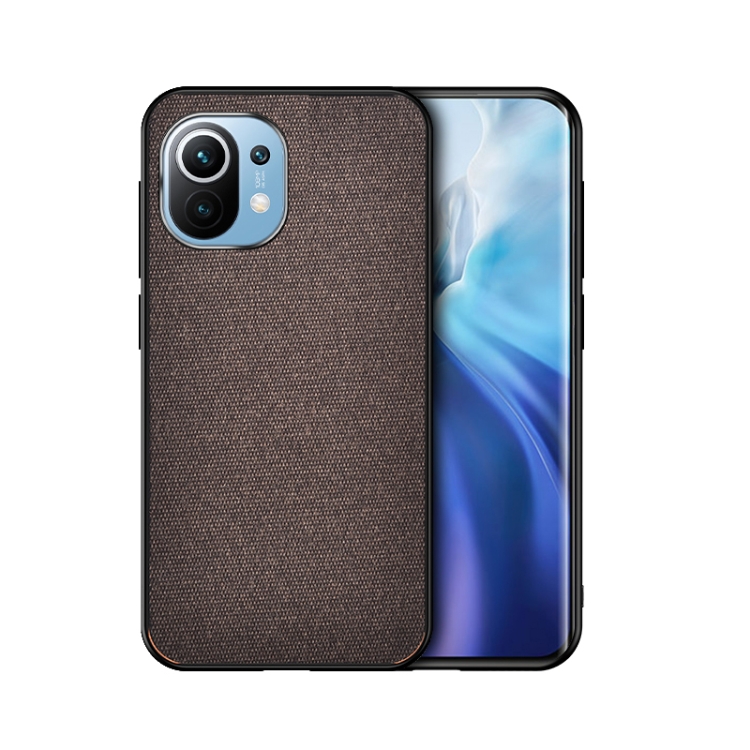 

For Xiaomi Mi 11 Shockproof Splicing PU + Cloth Protective Case(Mercerized Brown)
