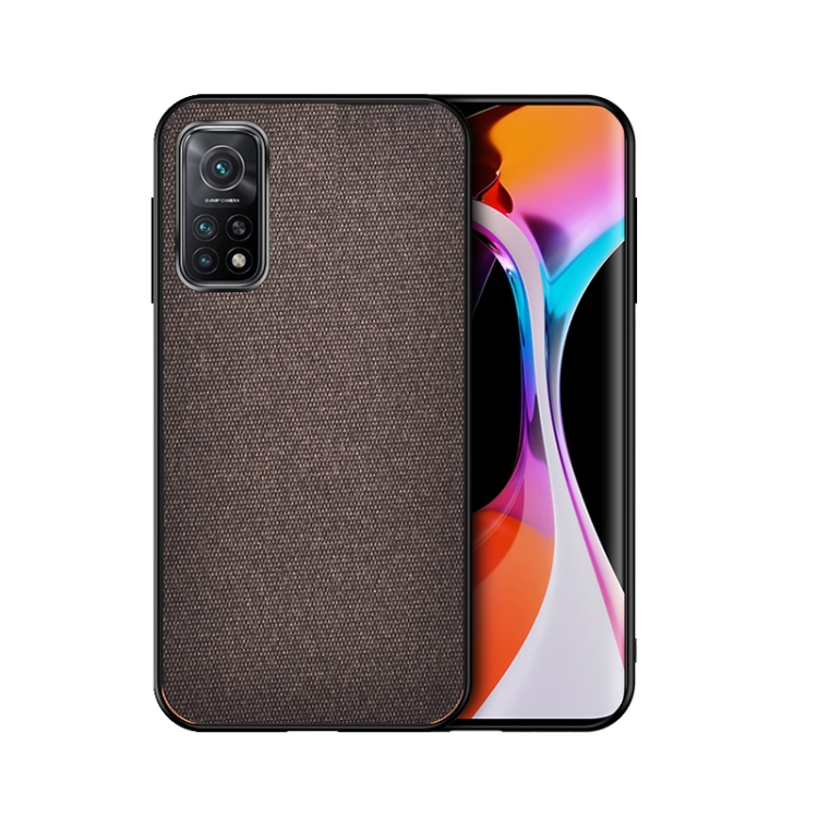 

For Xiaomi Mi 10T 5G Shockproof Splicing PU + Cloth Protective Case(Mercerized Brown)