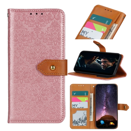 

For Google Pixel 4a European Floral Embossed Copper Buckle Horizontal Flip PU Leather Case with Holder & Card Slots & Wallet & Photo Frame(Pink)