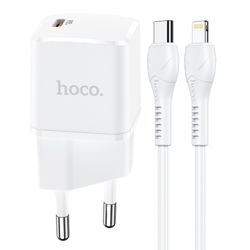 

hoco N10 USB Type-C to 8 Pin Starter Single Port PD 20W Charger Set, Specification: EU Plug(White)