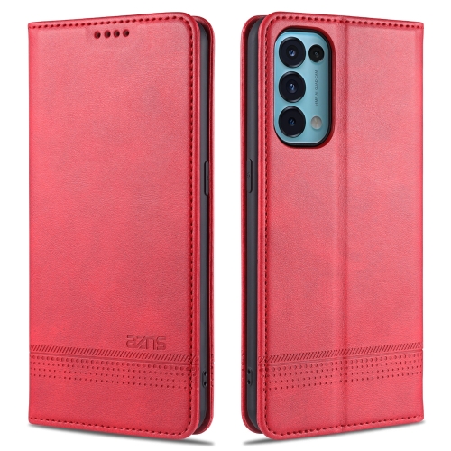 

For Oppo Reno5 5G AZNS Magnetic Calf Texture Horizontal Flip Leather Case with Card Slots & Holder & Wallet(Red)