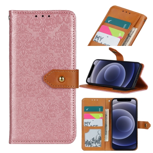 

European Floral Embossed Copper Buckle Horizontal Flip PU Leather Case with Holder & Card Slots & Wallet & Photo Frame For iPhone 12 mini(Pink)