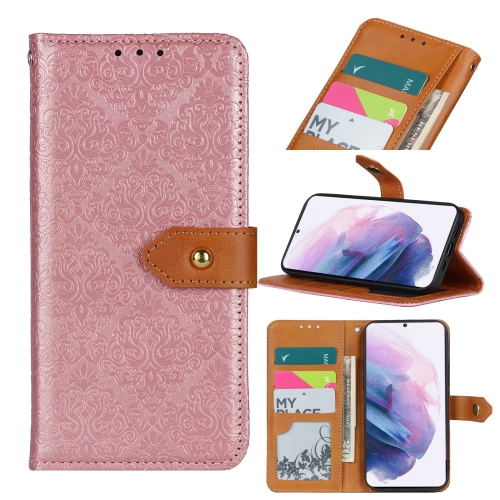 

For Samsung Galaxy S21 Plus European Floral Embossed Copper Buckle Horizontal Flip PU Leather Case with Holder & Card Slots & Wallet & Photo Frame(Pink)