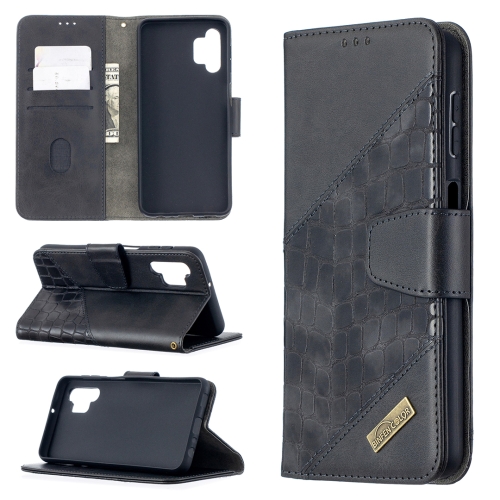 

For Samsung Galaxy A32 Matching Color Crocodile Texture Horizontal Flip PU Leather Case with Wallet & Holder & Card Slots(Black)