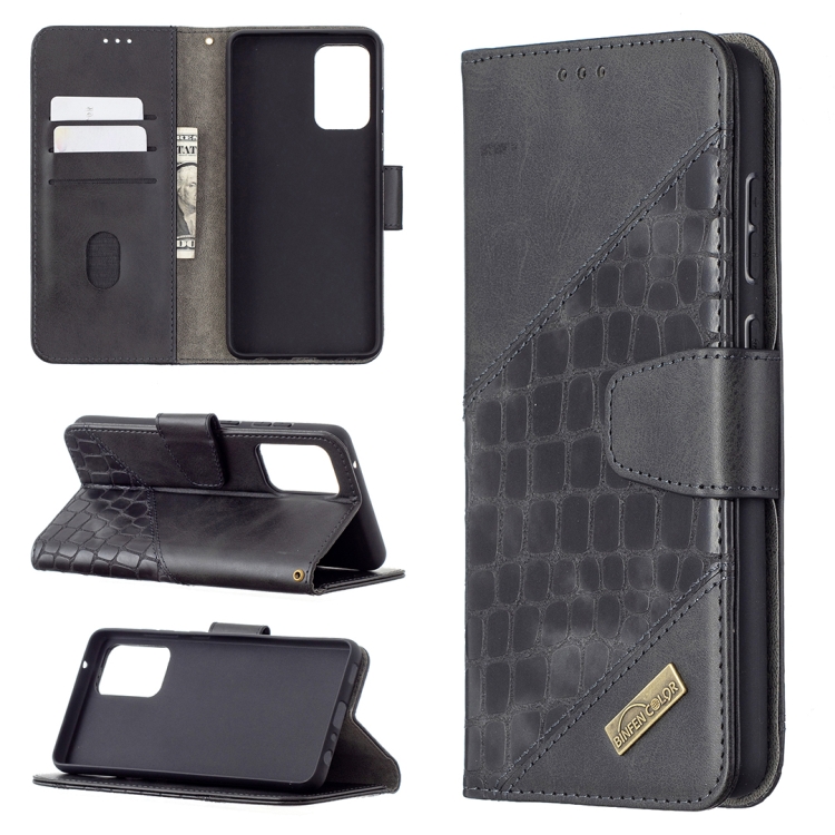 

For Samsung Galaxy A72 5G / 4G Matching Color Crocodile Texture Horizontal Flip PU Leather Case with Wallet & Holder & Card Slots(Black)