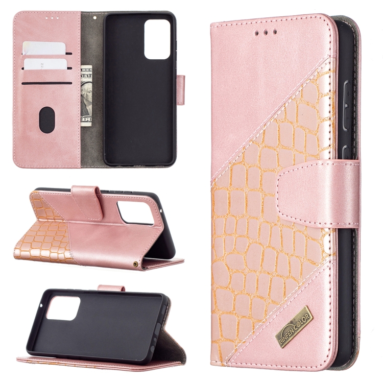

For Samsung Galaxy A72 5G / 4G Matching Color Crocodile Texture Horizontal Flip PU Leather Case with Wallet & Holder & Card Slots(Rose Gold)