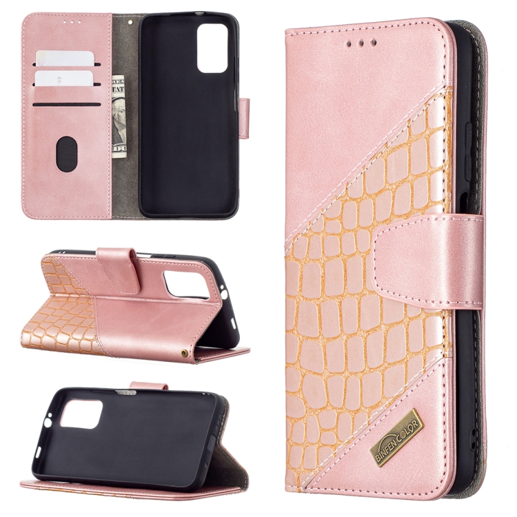 

For Xiaomi Poco M3 Matching Color Crocodile Texture Horizontal Flip PU Leather Case with Wallet & Holder & Card Slots(Rose Gold)