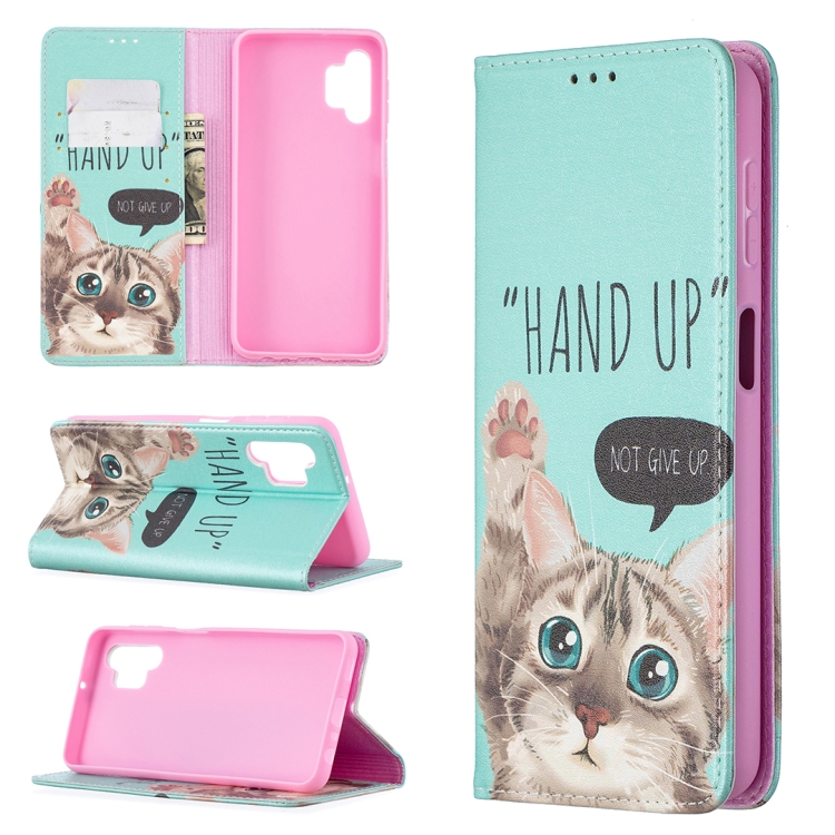 

For Samsung Galaxy A32 5G Colored Drawing Pattern Invisible Magnetic Horizontal Flip PU Leather Case with Holder & Card Slots & Wallet(Cat)