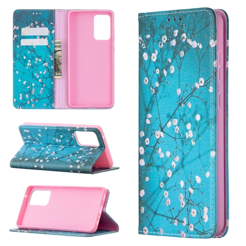 

For Samsung Galaxy A72 5G / 4G Colored Drawing Pattern Invisible Magnetic Horizontal Flip PU Leather Case with Holder & Card Slots & Wallet(Plum Blossom)