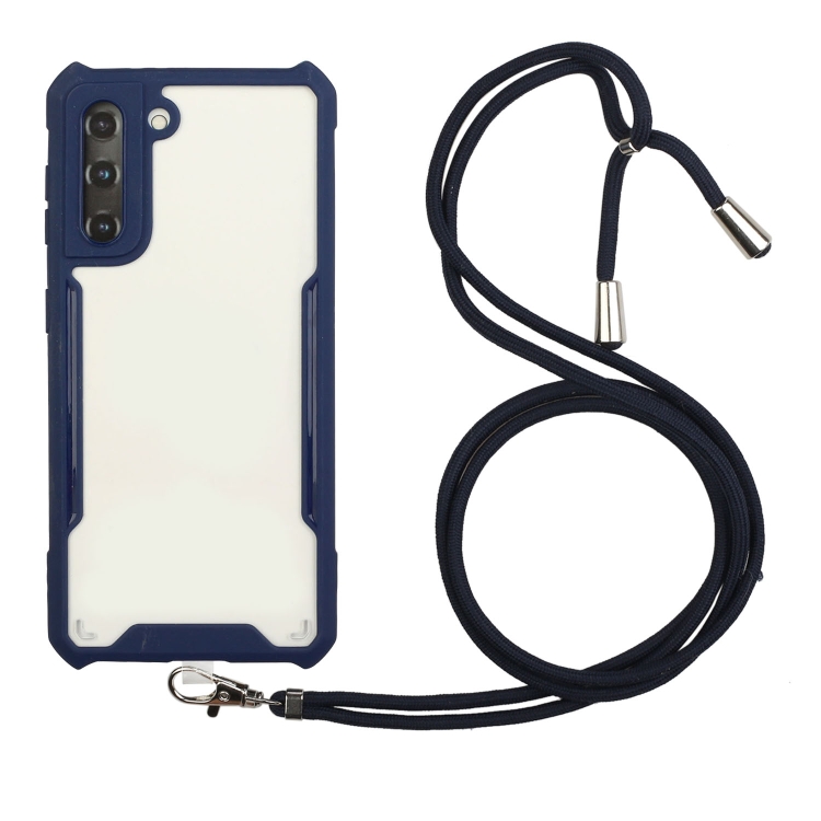 

For Samsung Galaxy S21+ 5G Acrylic + Color TPU Shockproof Case with Neck Lanyard(Dark Blue)