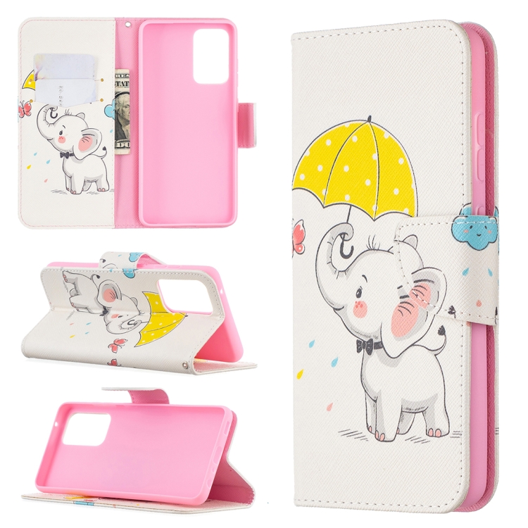 

For Samsung Galaxy A52 5G / 4G Colored Drawing Pattern Horizontal Flip Leather Case with Holder & Card Slots & Wallet(Umbrella Elephant)