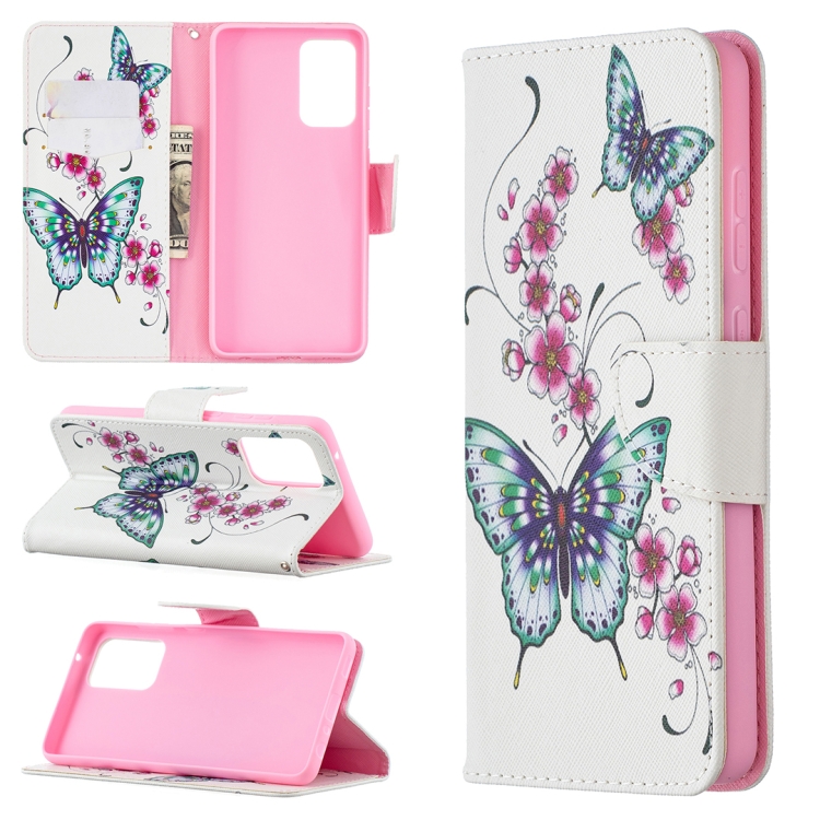 

For Samsung Galaxy A72 5G / 4G Colored Drawing Pattern Horizontal Flip Leather Case with Holder & Card Slots & Wallet(Two Butterflies)