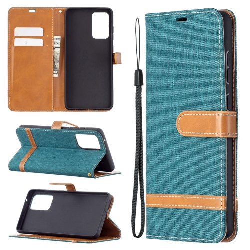 

For Samsung Galaxy A72 5G / 4G Color Matching Denim Texture Horizontal Flip Leather Case with Holder & Card Slots & Wallet & Lanyard(Green)