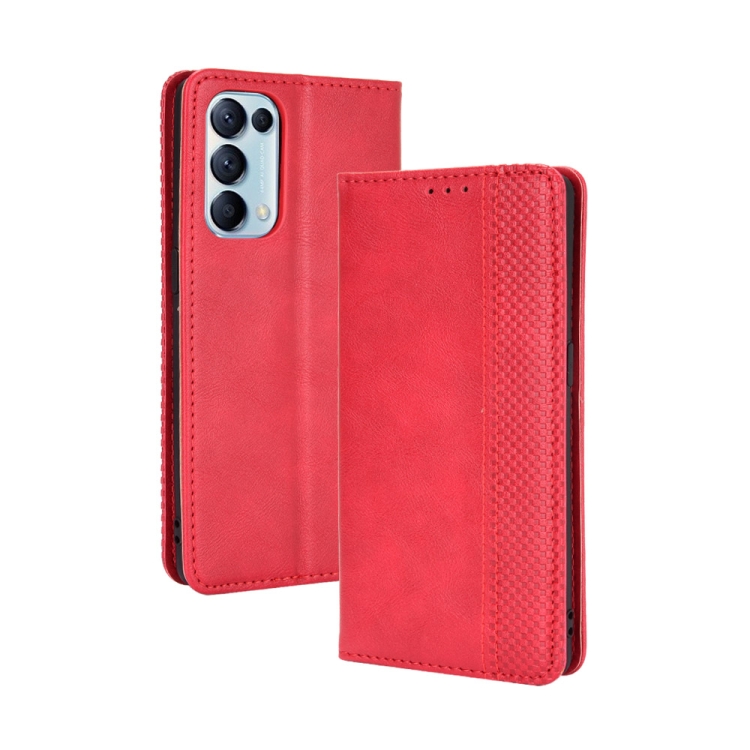 

For OPPO Reno5 5G Magnetic Buckle Retro Crazy Horse Texture Horizontal Flip Leather Case with Holder & Card Slots & Photo Frame(Red)