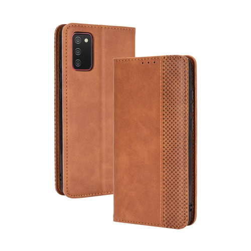 

For Samsung Galaxy A02s (Eurasian Version) Magnetic Buckle Retro Crazy Horse Texture Horizontal Flip Leather Case with Holder & Card Slots & Photo Frame(Brown)