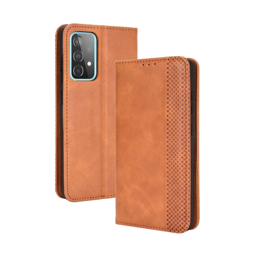 

For Samsung Galaxy A72 5G Magnetic Buckle Retro Crazy Horse Texture Horizontal Flip Leather Case with Holder & Card Slots & Photo Frame(Brown)
