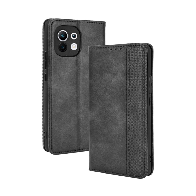 

For Xiaomi Mi 11 Magnetic Buckle Retro Crazy Horse Texture Horizontal Flip Leather Case with Holder & Card Slots & Photo Frame(Black)