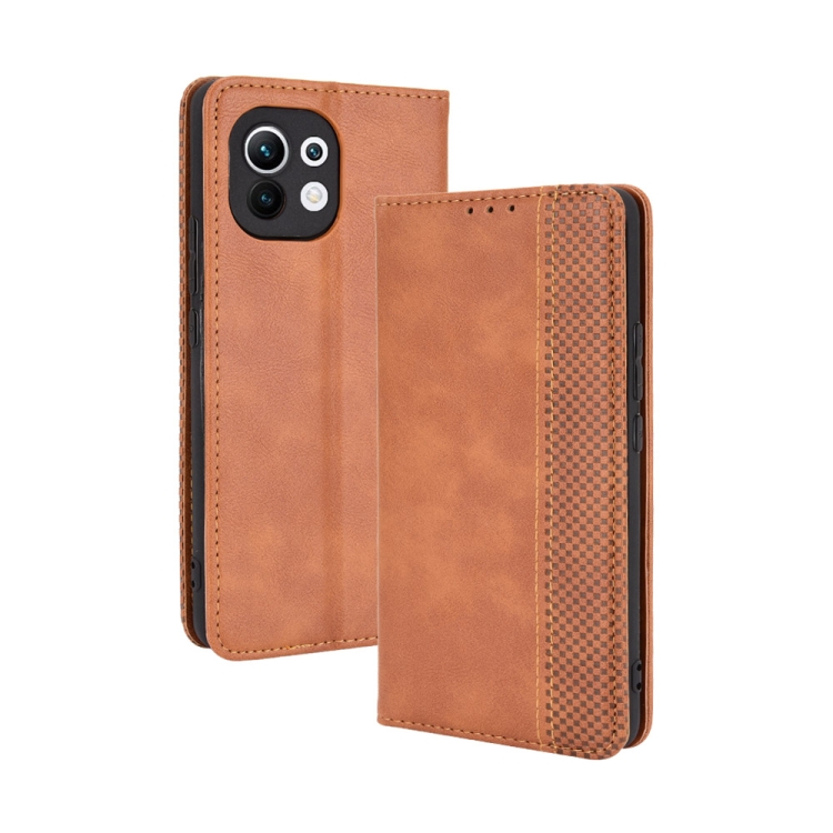 

For Xiaomi Mi 11 Magnetic Buckle Retro Crazy Horse Texture Horizontal Flip Leather Case with Holder & Card Slots & Photo Frame(Brown)