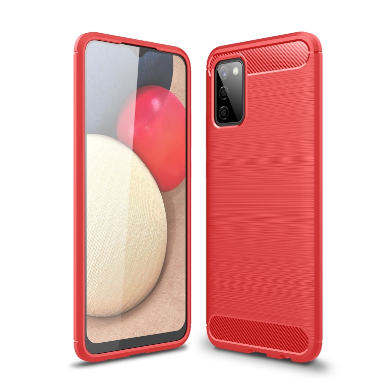 

For Samsung Galaxy A02s (European Version) Brushed Texture Carbon Fiber TPU Case(Red)