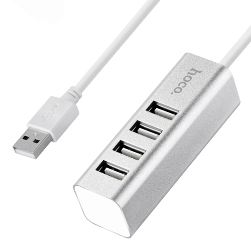 

hoco HB1 Four USB Ports HUB Splitter Extender, Length: 80mm(Silver)