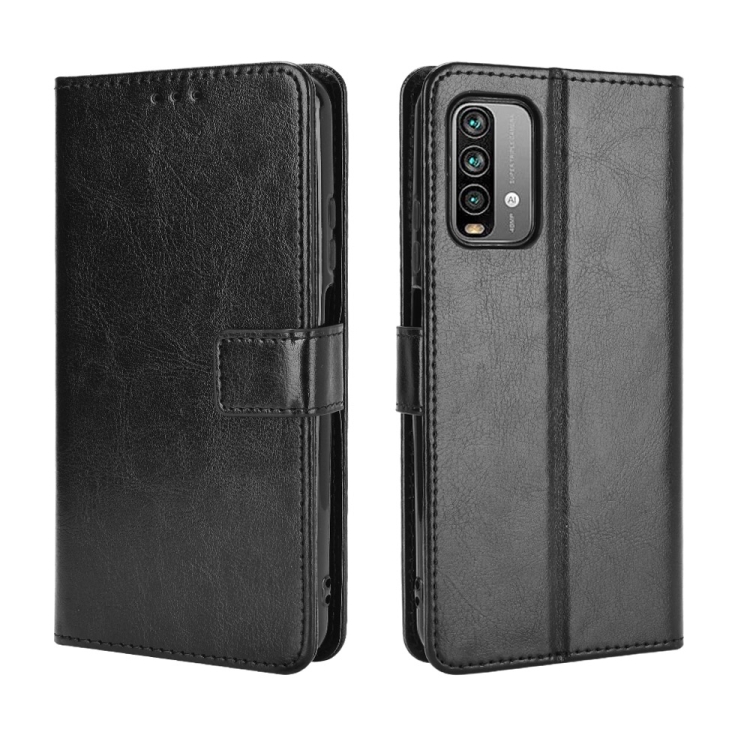 

For Xiaomi Redmi 9T / 9 Power / Note 9 4G Retro Crazy Horse Texture Horizontal Flip Leather Case with Holder & Card Slots & Photo Frame(Black)