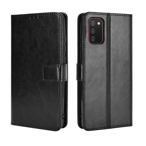 

For Samsung Galaxy A02s (Eurasian Version) Retro Crazy Horse Texture Horizontal Flip Leather Case with Holder & Card Slots & Photo Frame(Black)