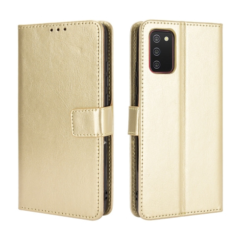 

For Samsung Galaxy A02s (Eurasian Version) Retro Crazy Horse Texture Horizontal Flip Leather Case with Holder & Card Slots & Photo Frame(Gold)