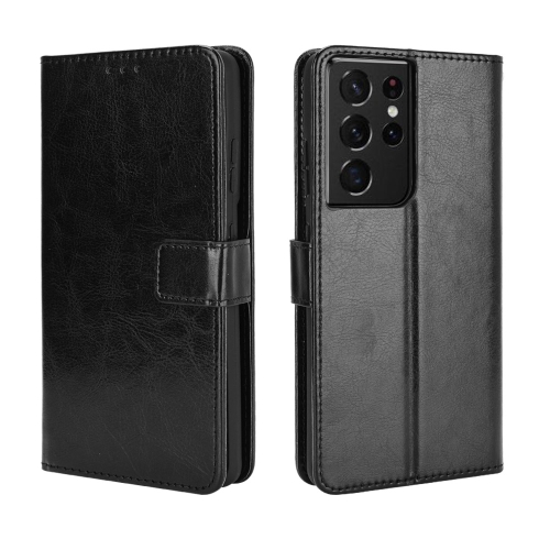 

For Samsung Galaxy S21 Ultra 5G Retro Crazy Horse Texture Horizontal Flip Leather Case with Holder & Card Slots & Photo Frame(Black)