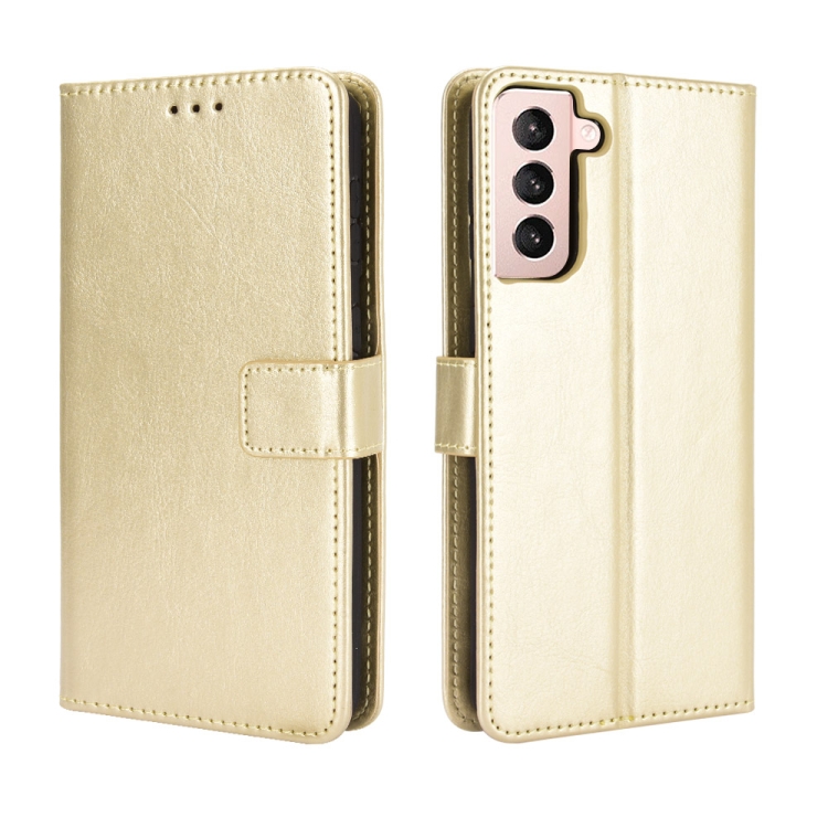 

For Samsung Galaxy S21 5G Retro Crazy Horse Texture Horizontal Flip Leather Case with Holder & Card Slots & Photo Frame(Gold)