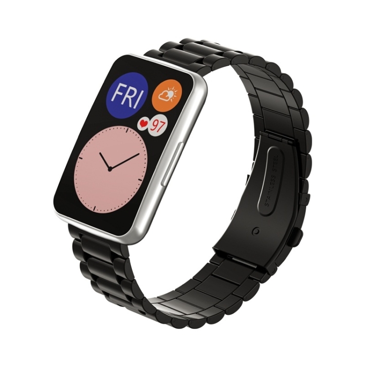 

For Huawei Watch Fit Three-beads Metal Replacement Strap Watchband(Black)