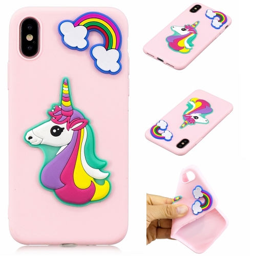 

For iPhone XS / X Shockproof TPU + Silicone Cartoon Pattern Protective Case(Pink Rainbow Horse)