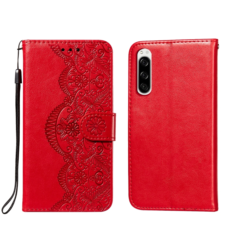 

For Sony Xperia 5 Flower Vine Embossing Pattern Horizontal Flip Leather Case with Card Slot & Holder & Wallet & Lanyard(Red)