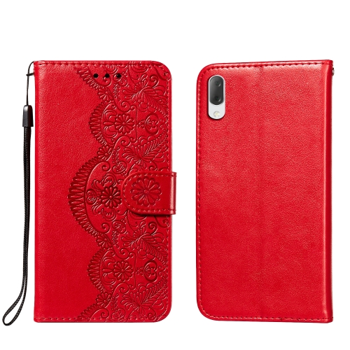 

For Sony Xperia L3 Flower Vine Embossing Pattern Horizontal Flip Leather Case with Card Slot & Holder & Wallet & Lanyard(Red)