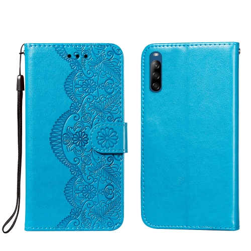 

For Sony Xperia L4 Flower Vine Embossing Pattern Horizontal Flip Leather Case with Card Slot & Holder & Wallet & Lanyard(Blue)