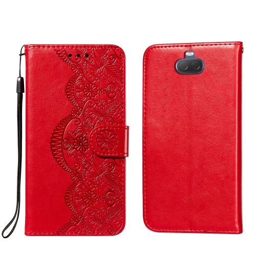 

For Sony Xperia 20 Flower Vine Embossing Pattern Horizontal Flip Leather Case with Card Slot & Holder & Wallet & Lanyard(Red)