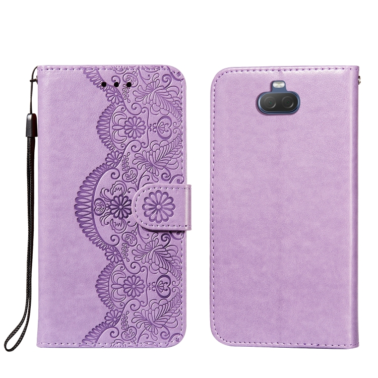 

For Sony Xperia 20 Flower Vine Embossing Pattern Horizontal Flip Leather Case with Card Slot & Holder & Wallet & Lanyard(Purple)