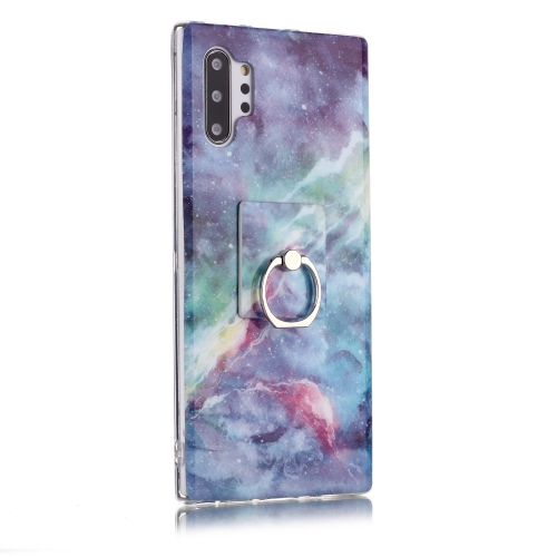 

For Galaxy Note 10+ Coloured Drawing Pattern IMD Workmanship Soft TPU Protective Case With Holder(Blue Sky)