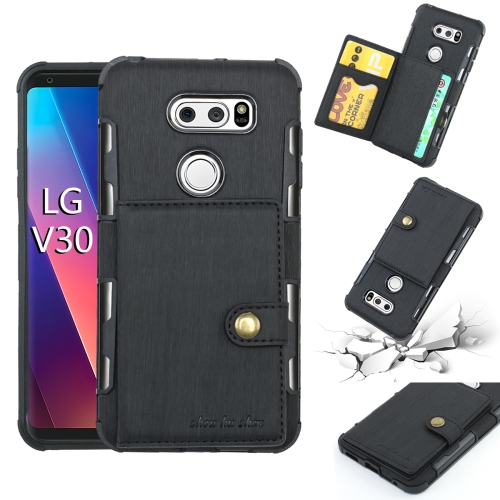 

For LG V30 Brushed Texture Shockproof PU + TPU Case, with Card Slots & Wallet & Photo Frame(Black)