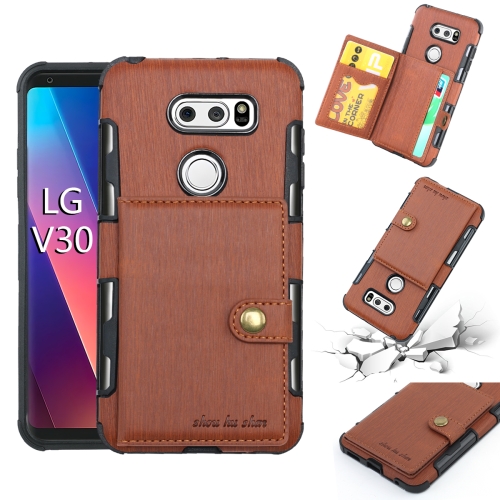 

For LG V30 Brushed Texture Shockproof PU + TPU Case, with Card Slots & Wallet & Photo Frame(Brown)