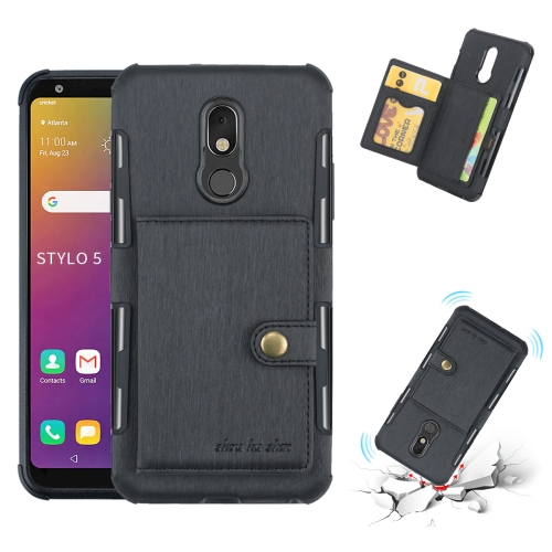 

For LG Q Stylo 5 Brushed Texture Shockproof PU + TPU Case, with Card Slots & Wallet & Photo Frame(Black)
