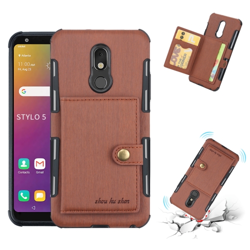 

For LG Q Stylo 5 Brushed Texture Shockproof PU + TPU Case, with Card Slots & Wallet & Photo Frame(Brown)