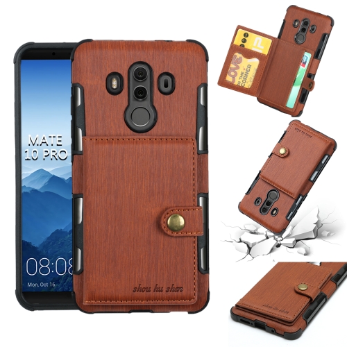 

For Huawei Mate 10 Pro Brushed Texture Shockproof PU + TPU Case, with Card Slots & Wallet & Photo Frame(Brown)