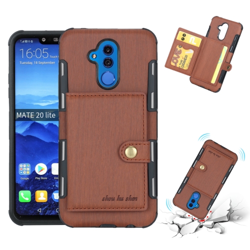 

For Huawei Mate 20 Lite Brushed Texture Shockproof PU + TPU Case, with Card Slots & Wallet & Photo Frame(Brown)